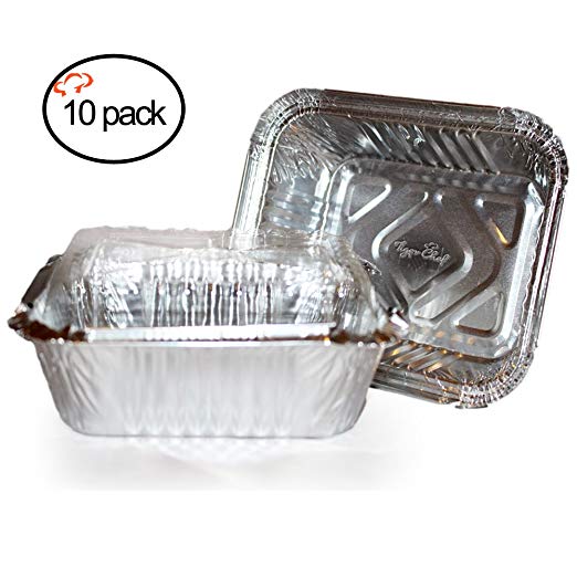 TigerChef TC-20300 Durable Aluminum Oblong Foil Pan Containers with Clear Dome Lids, 1 Pound Capacity, 5.56