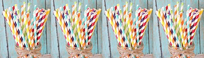 Charmed Rainbow stripe paper straw set of 150 straws with all the color of the rainbow! (4-Pack)