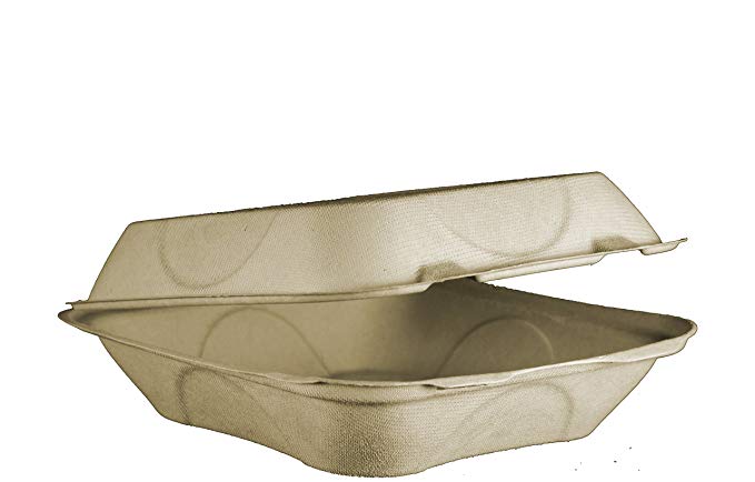 World Centric TO-SC-U85-3 Compostable Unbleached Plant Fiber 1 Compartment Clamshell Take Out Containers, 8