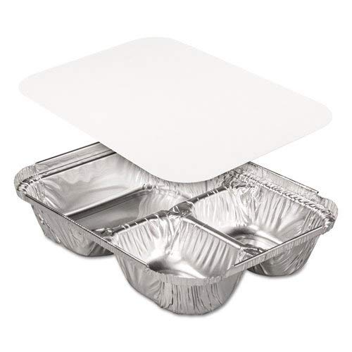 Handi-Foil Aluminum Oblong Containers, 3-Compartments, 32oz, 8w x 5d x 1 13/16h - Includes 250 containers and 250 lids.