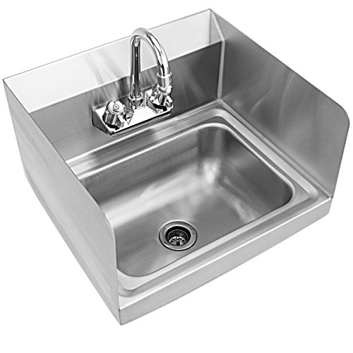 Giantex Stainless Steel Hand Washing Sink with Wall Mount Faucet & Side Splashes NSF Commercial Kitchen Heavy Duty Hot & Cold Temperature Water Inlet Washing Basin, Silver