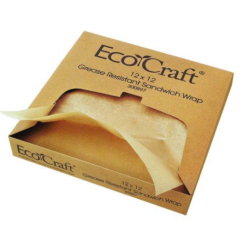 EcoCraft 300897 NK1212 Natural Grease-Resistant Sandwich Paper Wrap and Liner, 12 x 12 Inches, Box of 1,000 (Pack of 5)