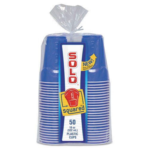 SOLO Cup Company SOLO Squared Plastic Party Cups, 18 oz, Red & Blue - 12 packs of 50 cups.