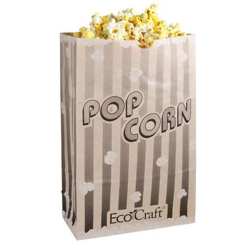 Bagcraft Papercon 300614 EcoCraft Theater Popcorn Bag with Black Stripe Design, 170 oz Capacity, 11-3/4