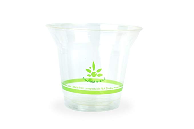 Emerald EMRPLA9 Compostable Cold Cups (Pack of 1000), 9 oz, Clear