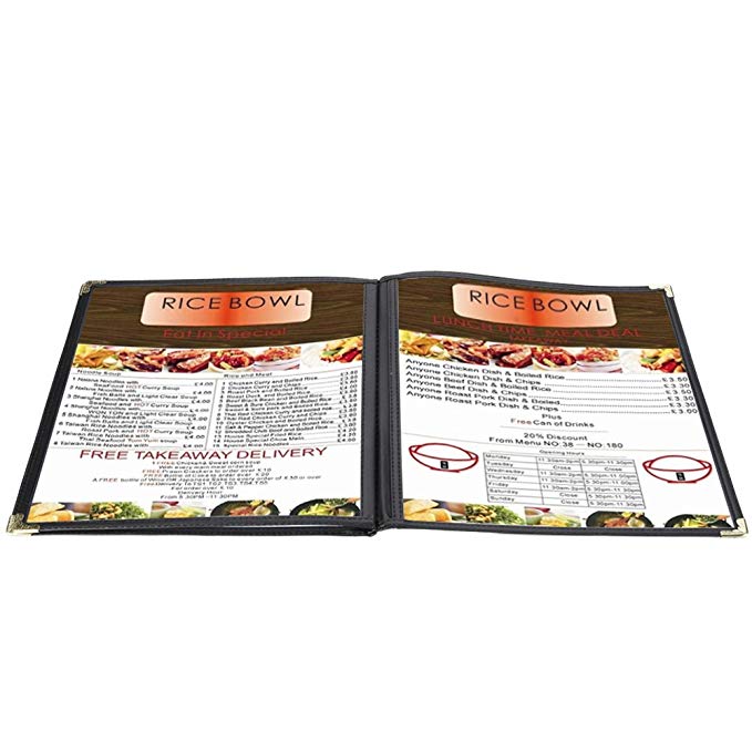 Flexzion Menu Cover 8.5x11 inch Black (1 Pack) Triple Fold Book Style Holder with 3 Page 6 View Protective Corner For Restaurant Hotel Deli Cafes Bars Pubs