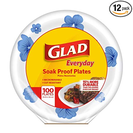 Glad Round Disposable Paper Plates for All Occasions | Soak Proof, Cut Proof, Microwaveable, 10.25