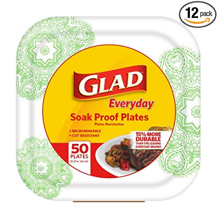 Glad Square Disposable Paper Plates for All Occasions | Soak Proof, Cut Proof, Microwaveable, 10.25
