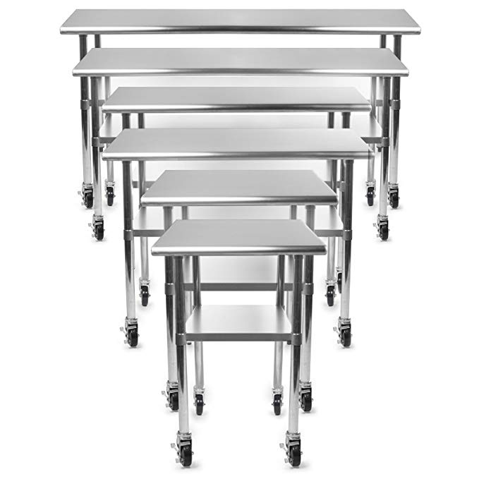 Gridmann NSF Stainless Steel Commercial Kitchen Prep & Work Table w/ 4 Casters (Wheels) - 30 in. x 24 in.