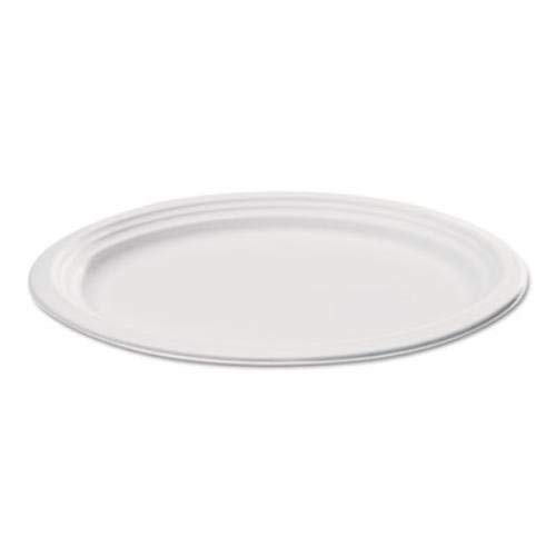 NatureHouse Compostable Sugarcane Bagasse, Plates, Oval, White, 500 Per Case