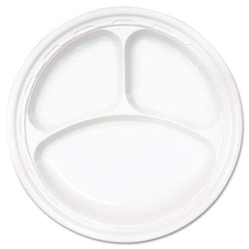 Dart 10CPWF 10.25 in White Plastic 3-comp Plate (Case of 500)