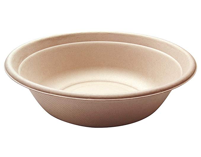 [500 COUNT] 32 oz Round Disposable Bowls Natural Sugarcane Bagasse Bamboo Fibers Sturdy ThirtyTwo Ounce Compostable Eco Friendly Environmental Paper Plastic Bowl Alternative 100% by-product Tree Free