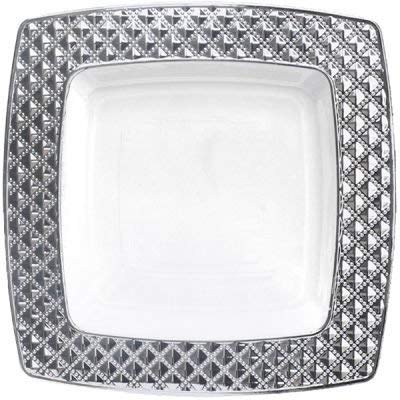 Royalty Settings Diamond Collection Premium Plastic Plates for Weddings for 40 Persons, Includes 40 Dinner Plates, 40 Salad Plates, 80 Forks, 40 Spoons, 40 Knives, White with Silver Rim