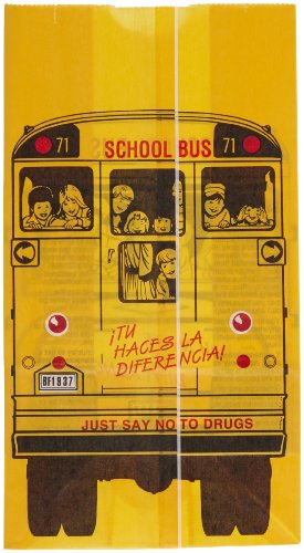 Bagcraft Papercon 300202 Dubl Wax SOS Lunch Bag, Yellow/Red/Black School Bus, 11