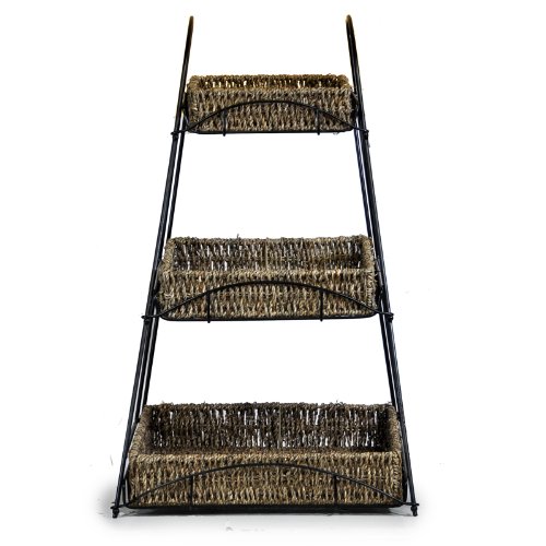 The Lucky Clover Trading Tristan Triple Tiered Square Display with Handwoven Seagrass Baskets