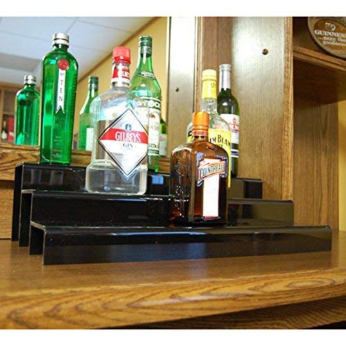 KegWorks 3 Tier Liquor Bottle Step Shelf - Black Acylic - 24 Inches Long