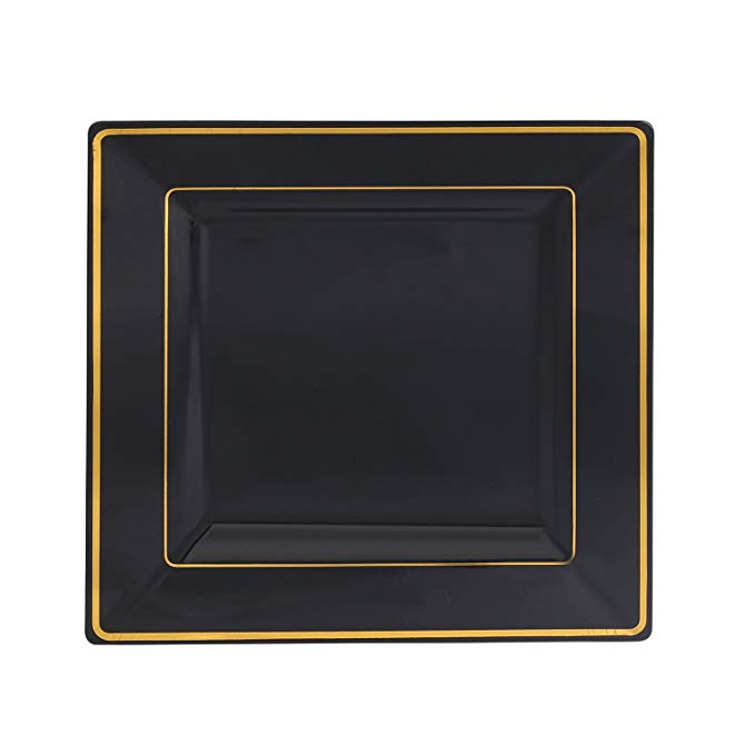 Kaya Collection - Disposable Black with Gold Rim Plastic Square 9.5