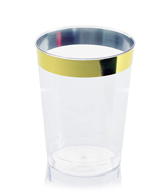 Occasions Wedding Disposable Plastic Tumbler Cups (Gold Rimmed, 10 oz Tumbler, 400 pcs)
