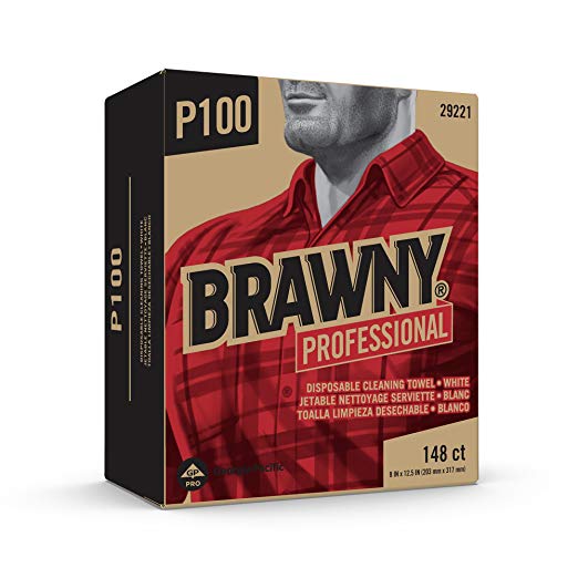 Brawny Professional P100 Disposable Cleaning Towel by GP PRO, 29221, Light Duty, Tall Box, White, 20 Boxes @ 148 Count