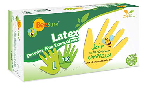 BeeSure BE2818 Latex Powder Free Exam Gloves, Large (Pack of 100)