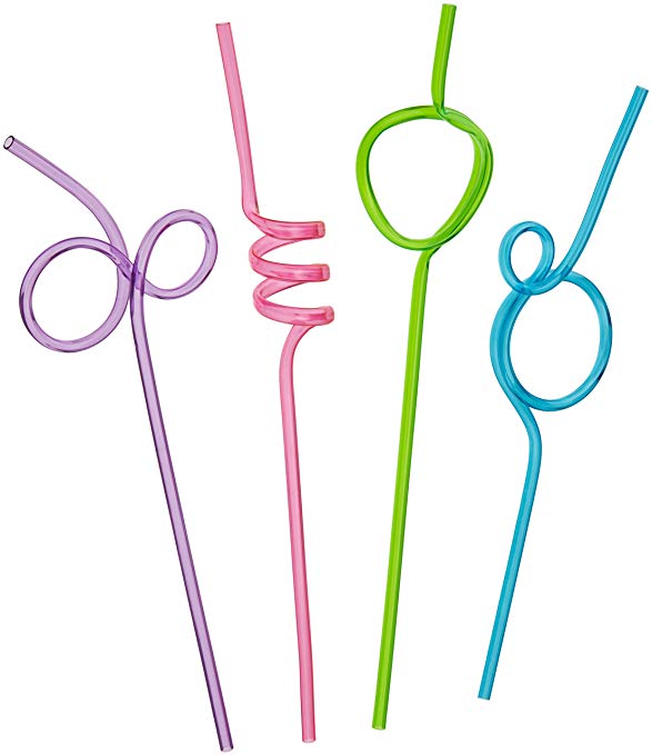 Silly Crazy Loop Straws, Assorted Colors, Pack of 36